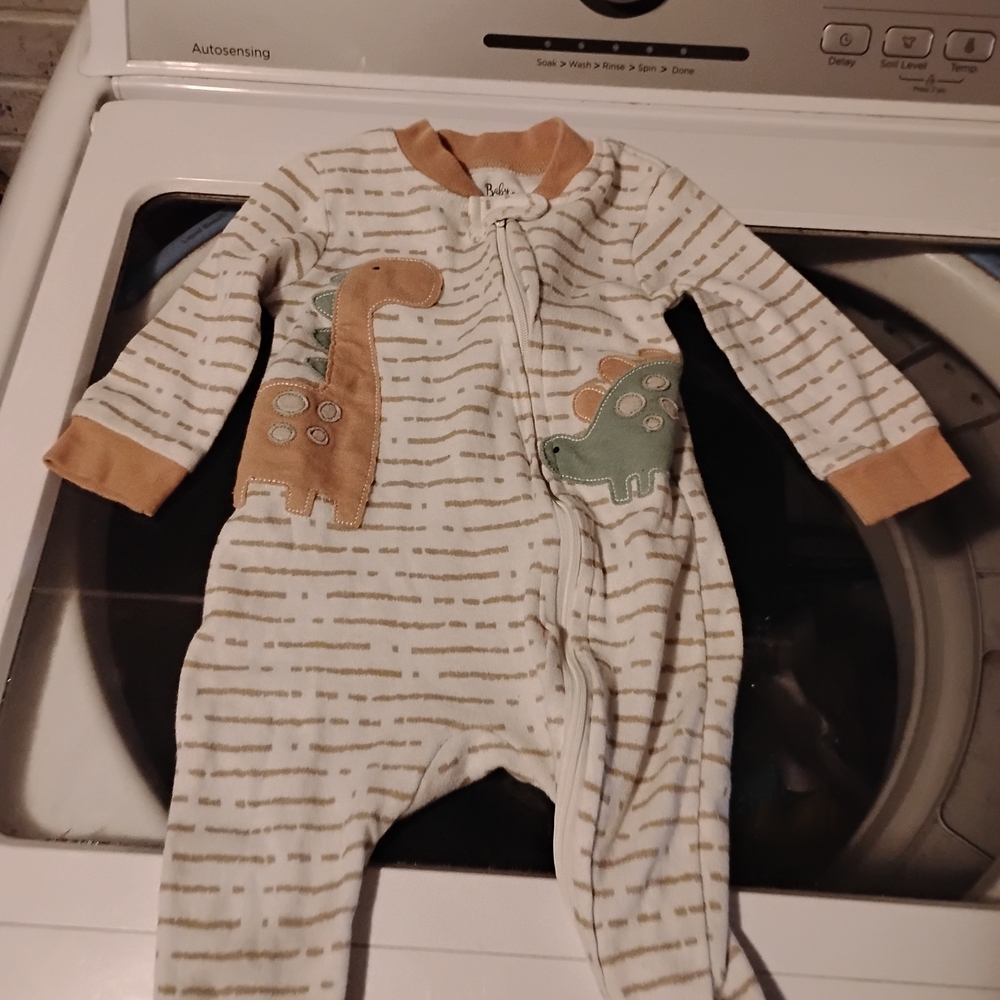 Dinosaur Print Kids One Piece - Cream and Tan